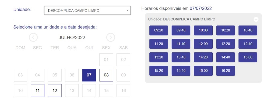 Приклад кнопки Agendar atendimento на сайті Descomplica SP